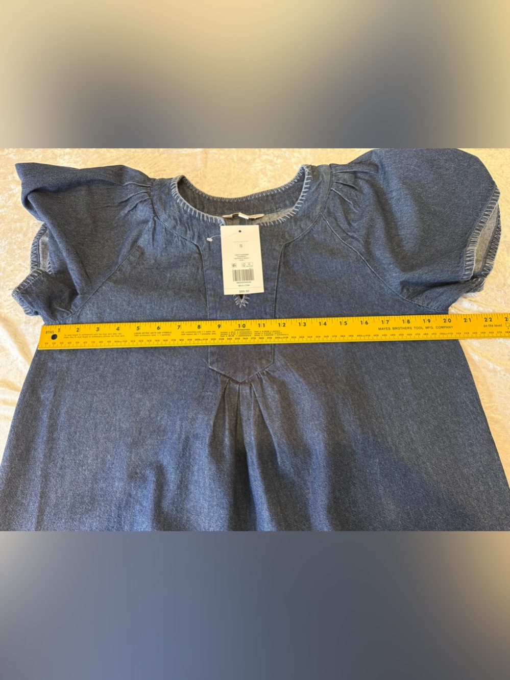 NWT Crown & Ivy Denim Tunic Top Indigo Blue Flowy Sleeve Boho Peasant Size S - Picture 7 of 8